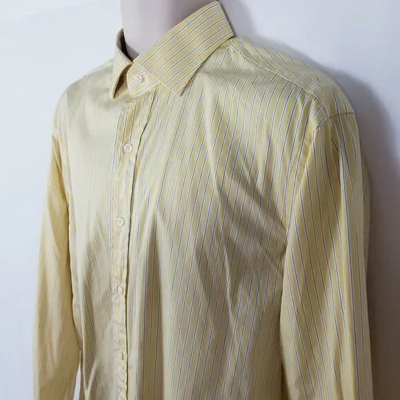 Men's Long Sleeve Polo Ralph Lauren Button Up Dress Shirt Size 16 1/2 Yellow - Picture 6 of 9